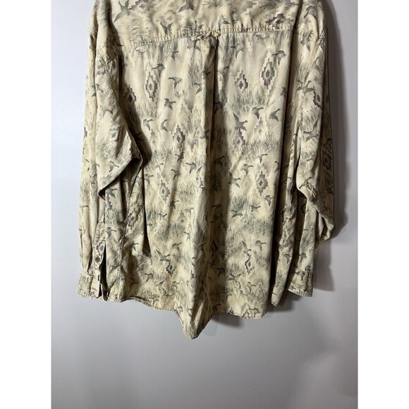 Woolrich Shirt Mens Beige Duck Print Button Up Outdoor Hunting Camping Large - Picture 6 of 16